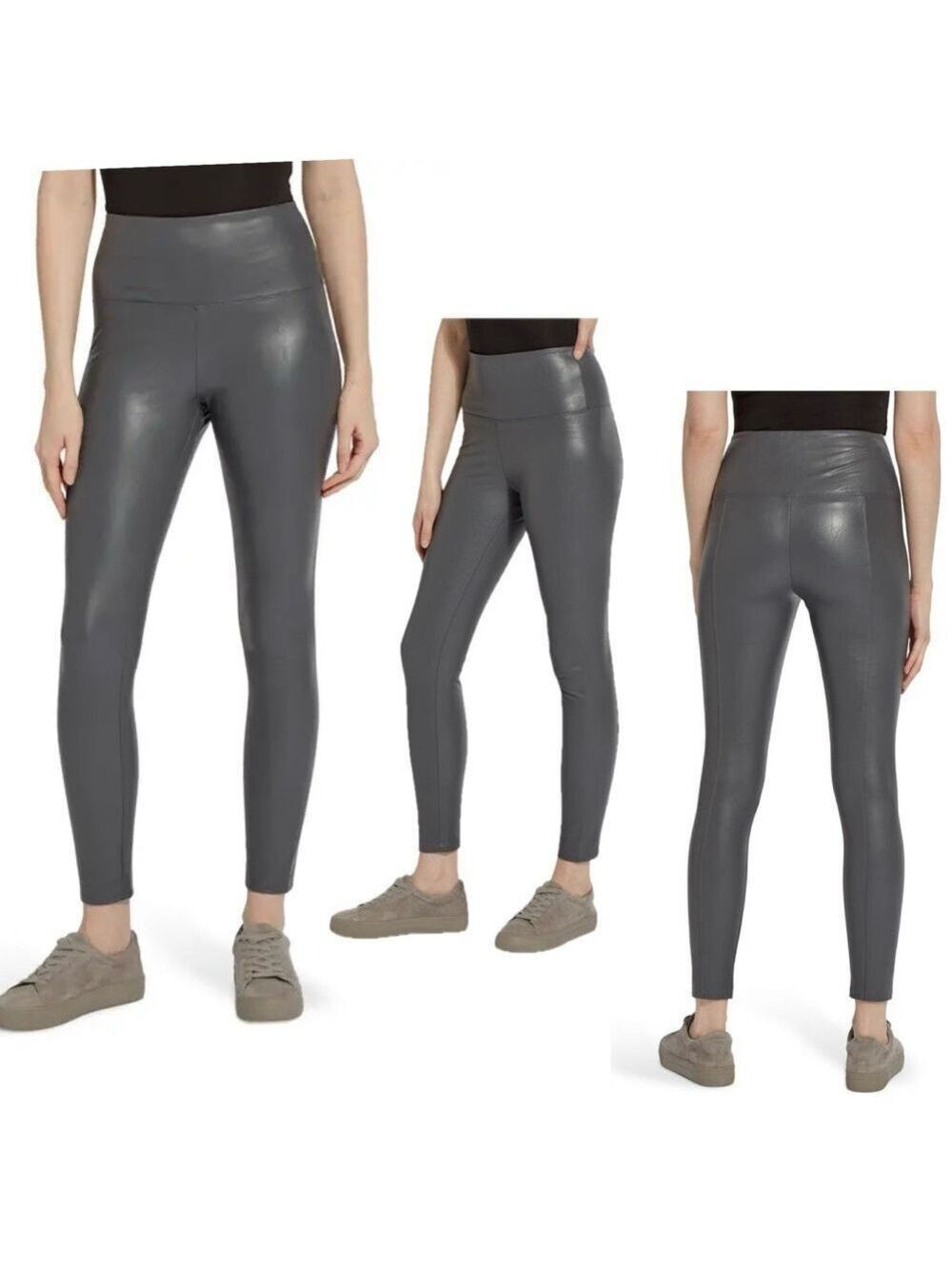 Joe fresh charcoal gray faux leather pleather vegan leggings high rise Sz M